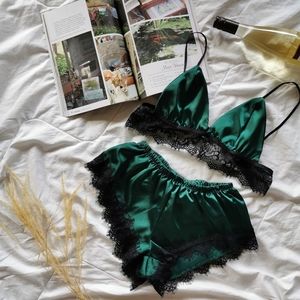 NWT Shein Emerald Satin Lingerie Sleep Set